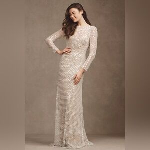 Watters Mia Long-Sleeve Open-Back Sheath Wedding Gown